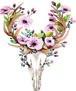 Deer Skull with Flowers Paint By Numbers - 40X50CM/16X20" (Without frame), 1