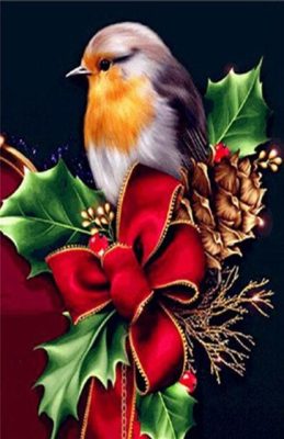 Bird on Christmas Ribbon Paint By Numbers