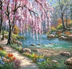 Blossom Tree By River Paint By Numbers