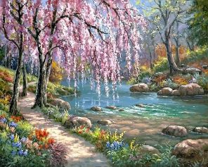 Blossom Tree By River Paint By Numbers