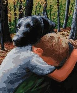 Boy Hugs Dog Paint By Numbers