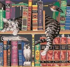 Cats on Bookshelves Paint By Numbers