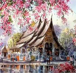 Cherry Blossom Temple Paint By Numbers