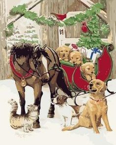 Christmas Horse With Dogs Paint By Numbers