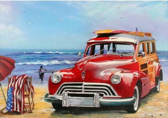 Classic Car on Beach Paint By Numbers