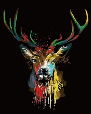 Colored Deer in Dark Paint By Numbers