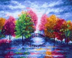 Colorful Trees on Bridge Paint By Numbers