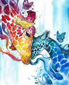Colourful Giraffe And Baby Paint By Numbers