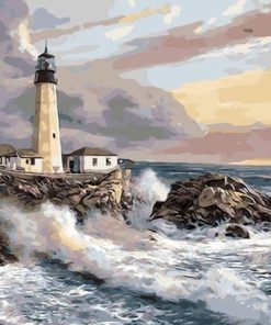 Crashing Waves Lighthouse Paint By Numbers