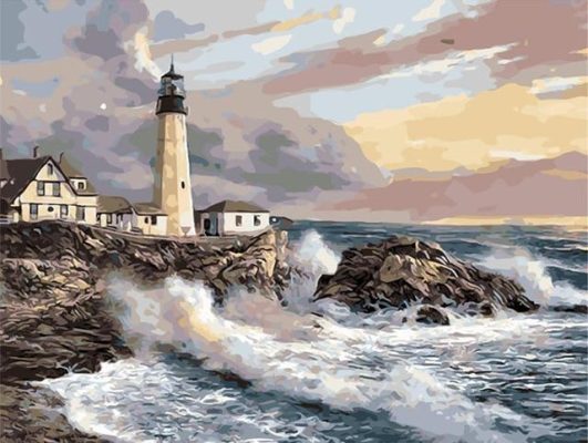 Crashing Waves Lighthouse Paint By Numbers