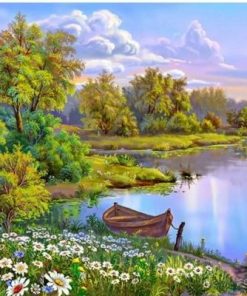 Daisies Lake Scenery Paint By Numbers
