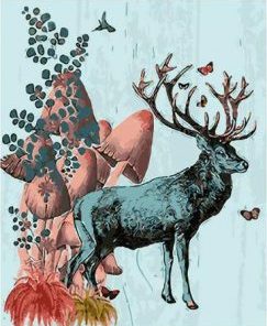 Deer in Mushroom Forest Paint By Numbers
