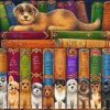 Dog on Bookshelves Paint By Numbers