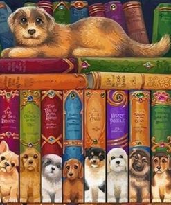 Dog on Bookshelves Paint By Numbers
