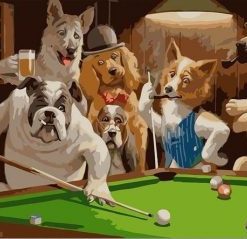 Dogs Playing Pool Paint By Numbers