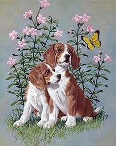 Dogs Under Flowers Paint By Numbers