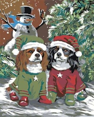 Dogs in Christmas Paint by Numbers