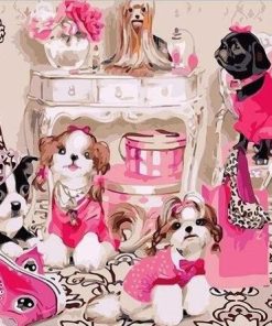 Dogs in Pink Dress Paint By Numbers