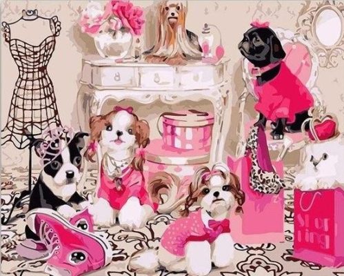 Dogs in Pink Dress Paint By Numbers