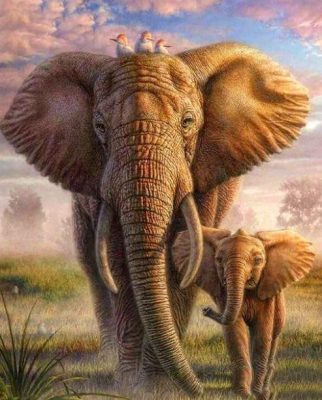 Elephant And Cub Paint by numbers