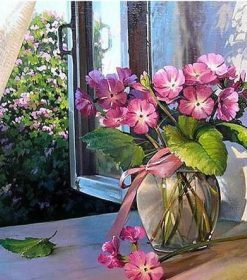 Floral Vase on Window Paint By Numbers