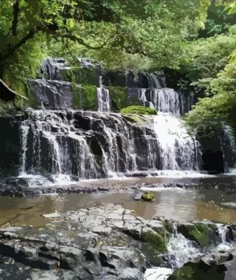 Green Waterfall paint by numbers