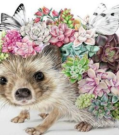 Hedgehog with Flowers Paint By Numbers