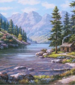Log Cabin by The River Paint By Numbers