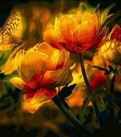 Orange Flower and Butterfly Paint By Numbers
