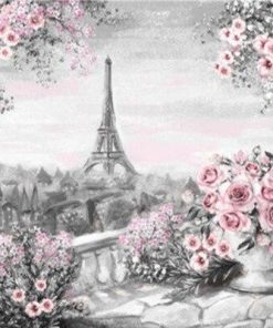 Paris Flowers in Black and Pink paint by numbers