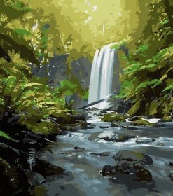 Peaceful Waterfall Scenery Paint By Numbers