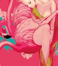 Pink Flamingo With Girl Paint By Numbers