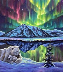 Polar Bears in Northern Lights Paint By Numbers