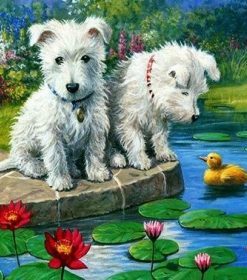 Puppies On Lake Paint By Numbers