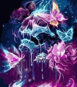 Purple Butterflies Skull Paint By Numbers