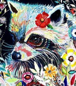 Raccoon Portrait of Flowers Paint By Numbers