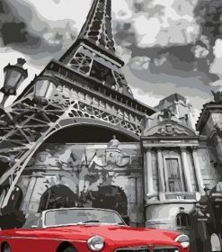 Red Car in Paris Paint By Numbers