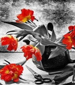 Red Flower Vase Paint By Numbers