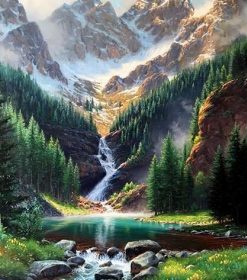Rocky Mountain Waterfall Paint By Numbers