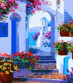 Santorini Flower Path Paint By Numbers