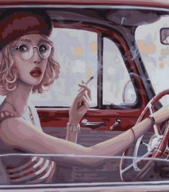 Smoking Girl At Car Paint By Numbers