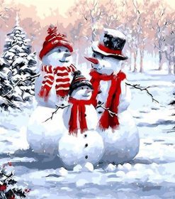 Snowman Family Cartoon Paint By Numbers