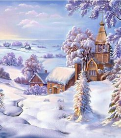 Snowy Scenery Village Paint By Numbers