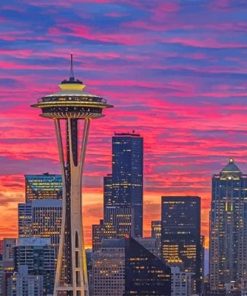 Seattle space needle sunset adult paint by numbers