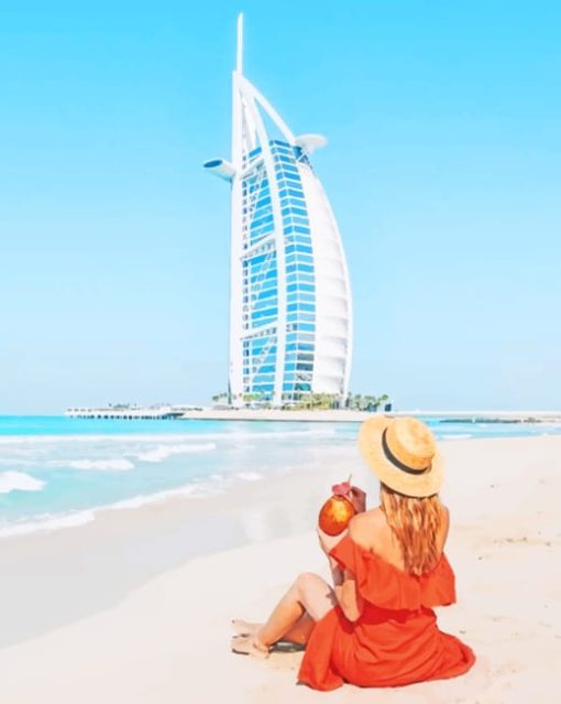 Girl Spending Her Time Looking At Burj Al Arab Paint by numbers