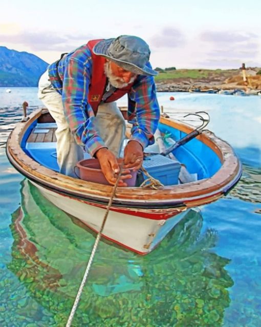 Fisherman On A Boat Paint by numbers