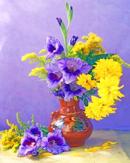 Yellow And Purple Flowers Paint by numbers