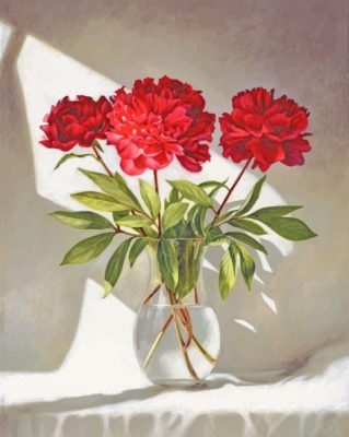 Red Peonies in Glass paint by number