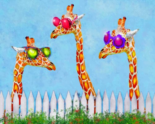 Giraffes With Colorful Sunglassesv paint by numbers