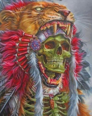 native american lion skull paint by numbers